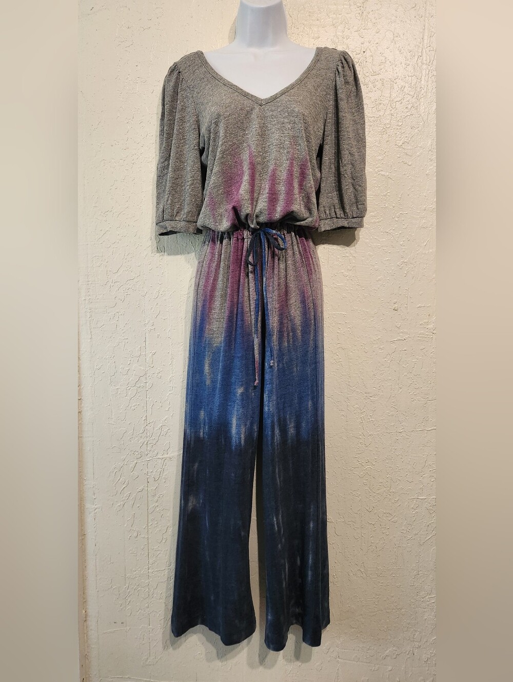 Chaser RPET Bliss Knit Puff Sleeve Wide Leg Jumpsuit NWT Sz Small - Picture 2 of 7